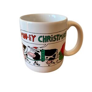 Mooey Christmas Cow Reindeer Coffee Tea Mug Carlton Cards Stoneware 10 oz EUC